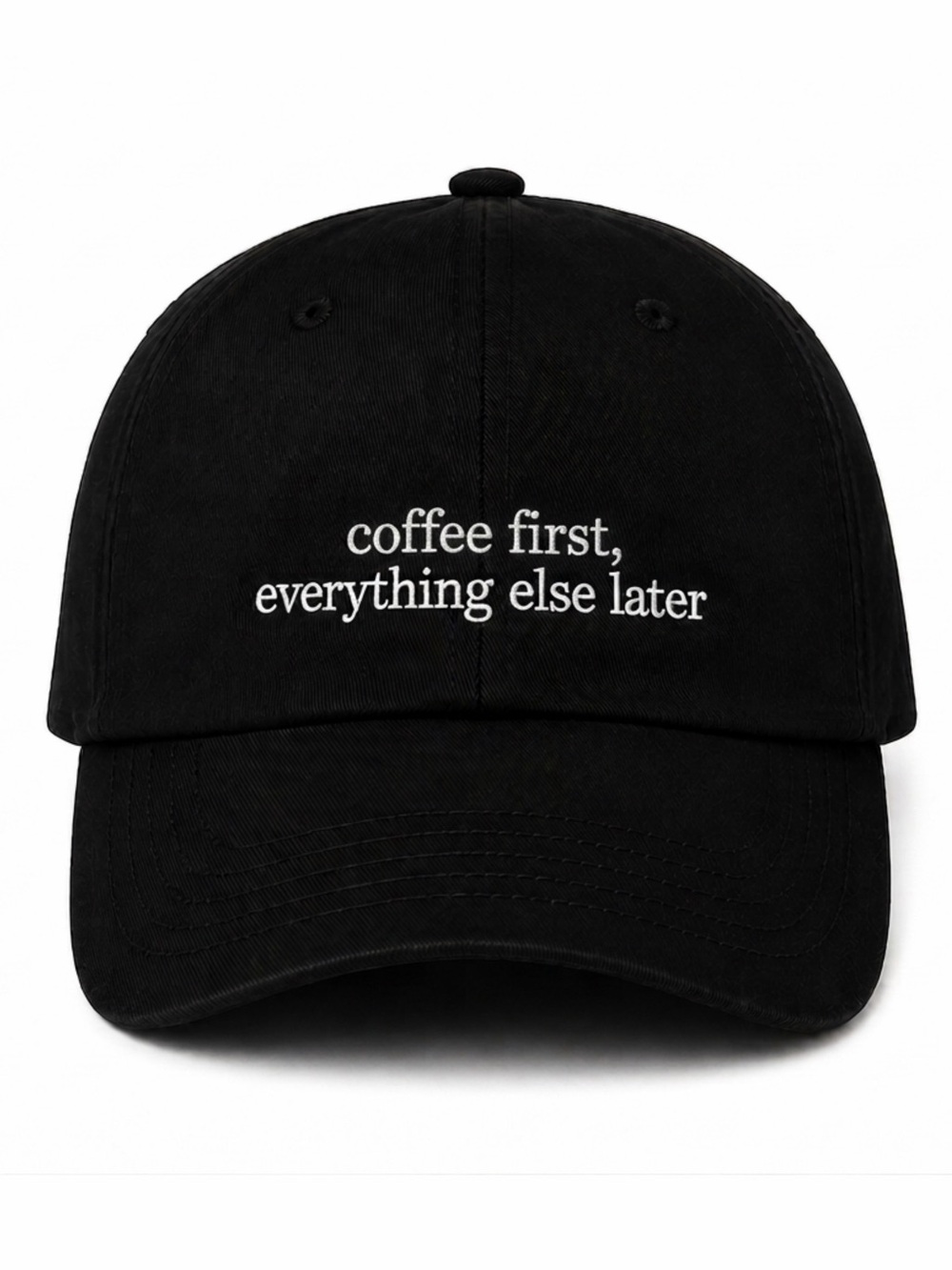 ☕️ Coffee First Embroidered Black Baseball Cap Adjustable Velcro Strap Casual